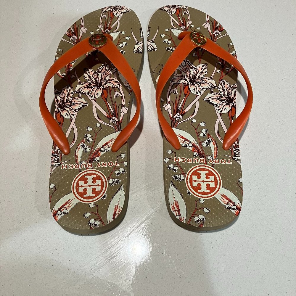 Tory Burch Floral Print Flip Flops Size 9